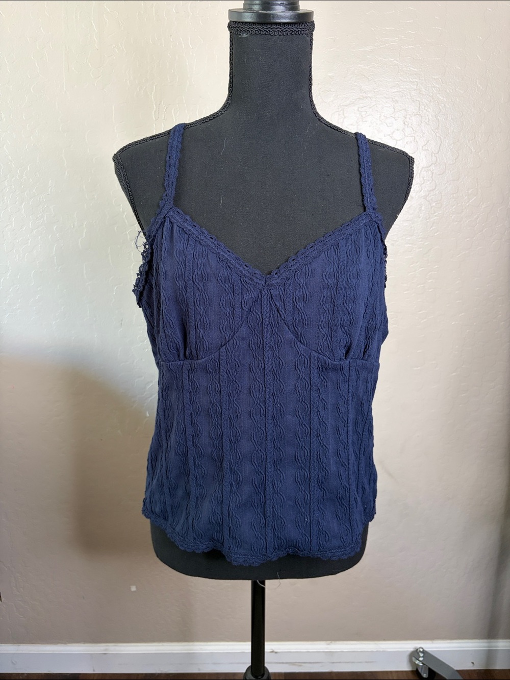 Women's Navy Crochet-Trim Cami Tank Top